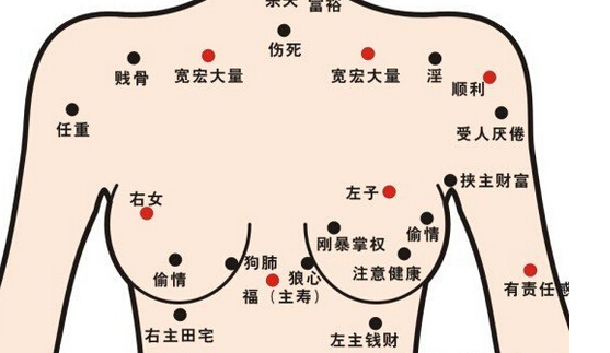 胸痣的位置与命运图中狼心狗肺痣长在哪里呢？